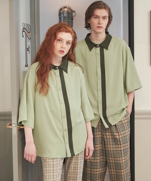 WONDER WONDER（ワンダーワンダー）の「バイカラーライン トロミシャツ（シャツ/ブラウス・メンズ・ベージュ/ネイビー/グリーン系その他・S/M/L）」の22枚目の写真