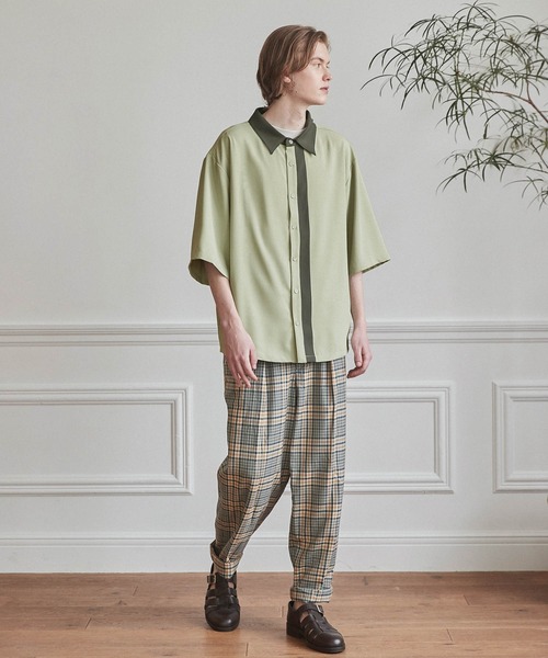 WONDER WONDER（ワンダーワンダー）の「バイカラーライン トロミシャツ（シャツ/ブラウス・メンズ・ベージュ/ネイビー/グリーン系その他・S/M/L）」の11枚目の写真