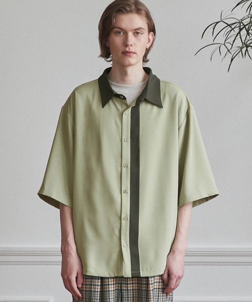 WONDER WONDER（ワンダーワンダー）の「バイカラーライン トロミシャツ（シャツ/ブラウス・メンズ・ベージュ/ネイビー/グリーン系その他・S/M/L）」の5枚目の写真