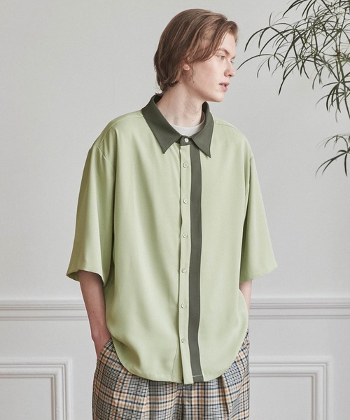 WONDER WONDER（ワンダーワンダー）の「バイカラーライン トロミシャツ（シャツ/ブラウス・メンズ・ベージュ/ネイビー/グリーン系その他・S/M/L）」の6枚目の写真