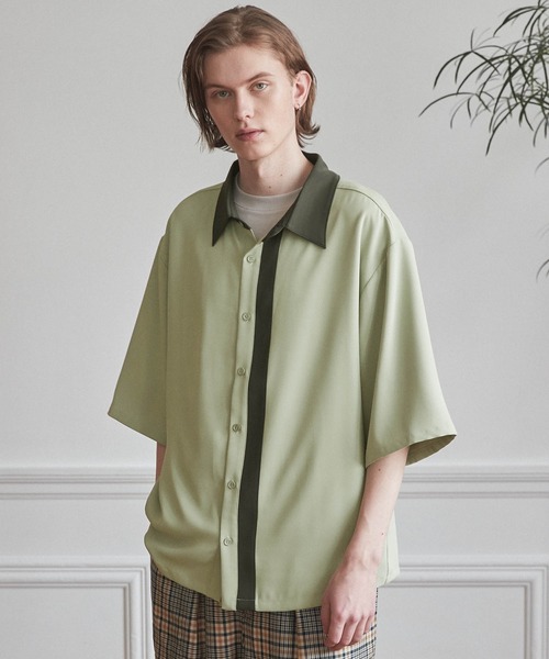 WONDER WONDER（ワンダーワンダー）の「バイカラーライン トロミシャツ（シャツ/ブラウス・メンズ・ベージュ/ネイビー/グリーン系その他・S/M/L）」の7枚目の写真