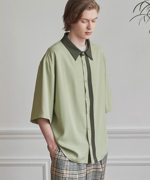 WONDER WONDER（ワンダーワンダー）の「バイカラーライン トロミシャツ（シャツ/ブラウス・メンズ・ベージュ/ネイビー/グリーン系その他・S/M/L）」の8枚目の写真