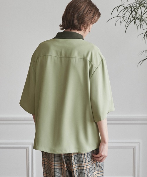 WONDER WONDER（ワンダーワンダー）の「バイカラーライン トロミシャツ（シャツ/ブラウス・メンズ・ベージュ/ネイビー/グリーン系その他・S/M/L）」の9枚目の写真