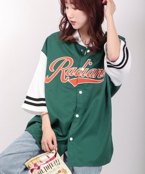 A.T,C in the attic homme(エーティーシーインジアティックオム)の「スタジアムロゴ ビッグシルエット ベースボールシャツ(シャツ/ブラウス・メンズ・ホワイト/ブラック/グリーン・M/L)」の1枚目の写真
