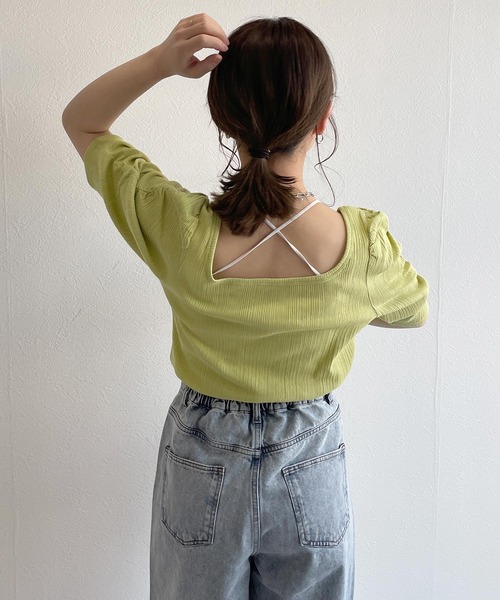 w closet（ダブルクローゼット）の「シャーリングスリーブ2WAYプルオーバー（Tシャツ/カットソー・レディース・ブラック/オフホワイト/ライム・FREE）」の8枚目の写真