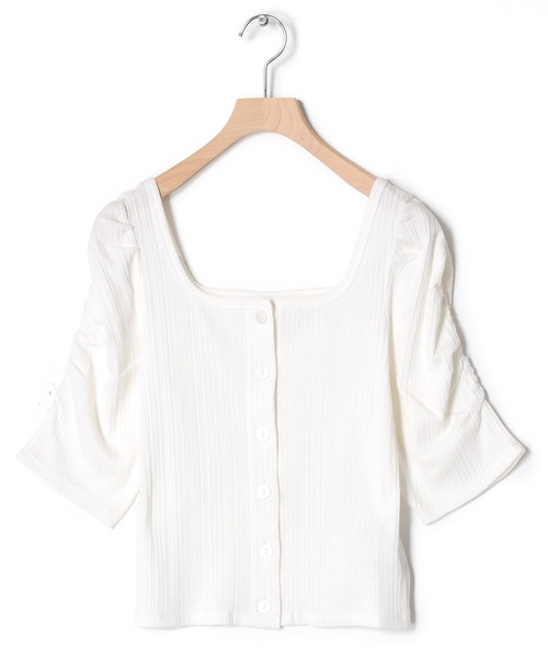 w closet（ダブルクローゼット）の「シャーリングスリーブ2WAYプルオーバー（Tシャツ/カットソー・レディース・ブラック/オフホワイト/ライム・FREE）」の9枚目の写真