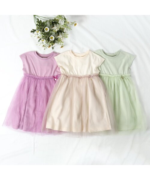 apres les cours（アプレレクール）の「WEB限定 チュール切替カットソードッキングワンピース（ワンピース・キッズ・ピンク/アイボリー/グリーン・80/110/100/130/120/140/90）」の10枚目の写真