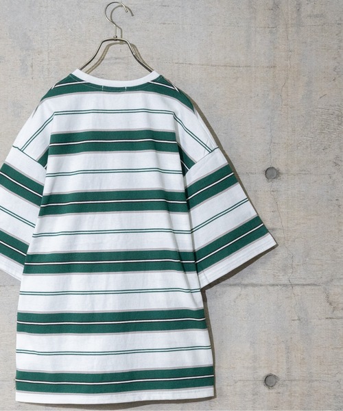 JOHN'S CLOSET(ジョンズクローゼット)の「【13】ヘビーウェイトマルチボーダー半袖Tシャツ(Tシャツ/カットソー・メンズ・オフホワイト/ブラック/グリーン/マスタード/グレー・MEDIUM/LARGE)」の8枚目の写真