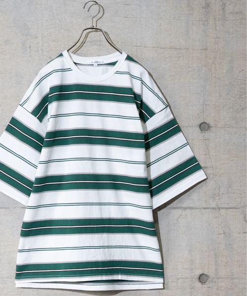 JOHN'S CLOSET(ジョンズクローゼット)の「【13】ヘビーウェイトマルチボーダー半袖Tシャツ(Tシャツ/カットソー・メンズ・オフホワイト/ブラック/グリーン/マスタード/グレー・MEDIUM/LARGE)」の12枚目の写真