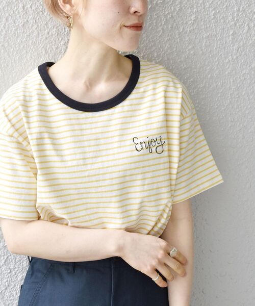 SHIPS any（シップス エニィ）の「【SHIPS any別注】THE KNiTS: カラーボーダー リンガーTEE◇（Tシャツ/カットソー・レディース・ホワイト/ネイビー/イエロー・ONE SIZE）」の3枚目の写真