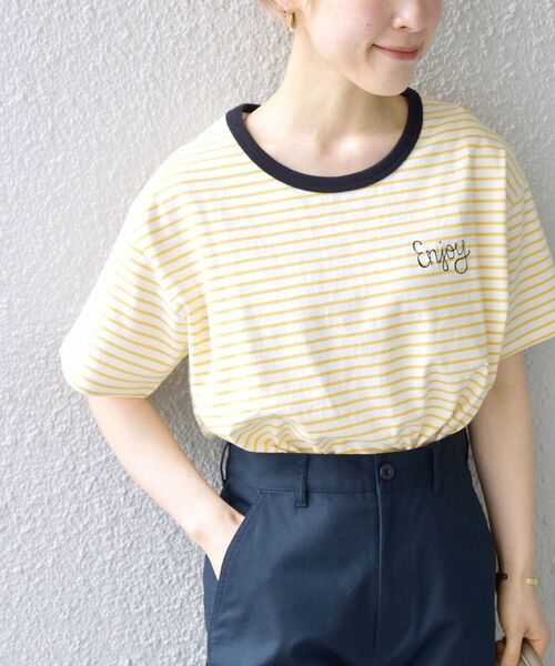 SHIPS any（シップス エニィ）の「【SHIPS any別注】THE KNiTS: カラーボーダー リンガーTEE◇（Tシャツ/カットソー・レディース・ホワイト/ネイビー/イエロー・ONE SIZE）」の9枚目の写真