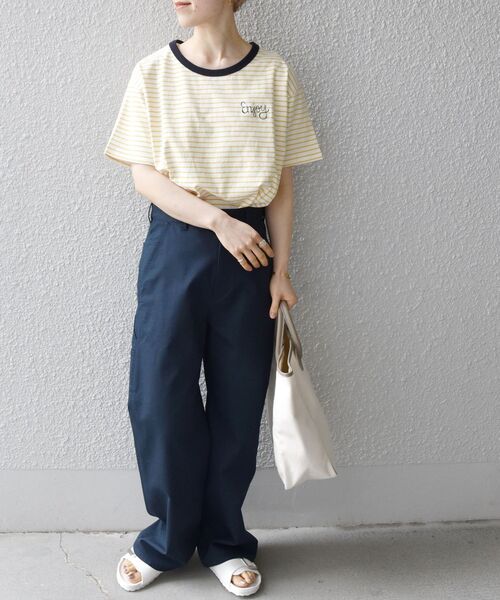 SHIPS any（シップス エニィ）の「【SHIPS any別注】THE KNiTS: カラーボーダー リンガーTEE◇（Tシャツ/カットソー・レディース・ホワイト/ネイビー/イエロー・ONE SIZE）」の5枚目の写真