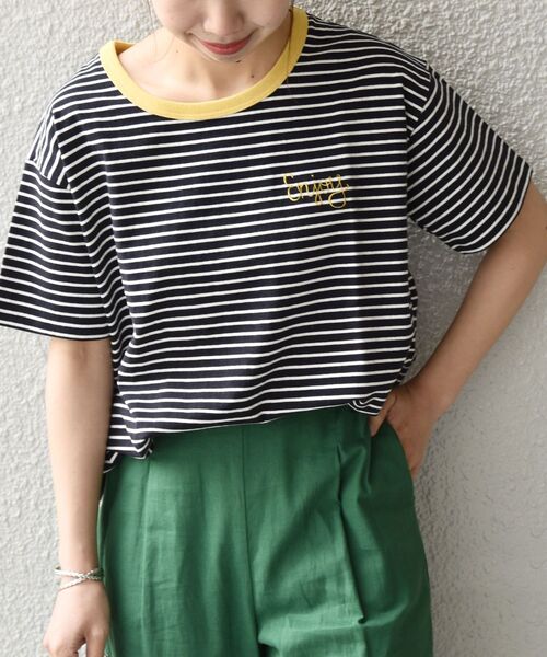 SHIPS any（シップス エニィ）の「【SHIPS any別注】THE KNiTS: カラーボーダー リンガーTEE◇（Tシャツ/カットソー・レディース・ホワイト/ネイビー/イエロー・ONE SIZE）」の4枚目の写真