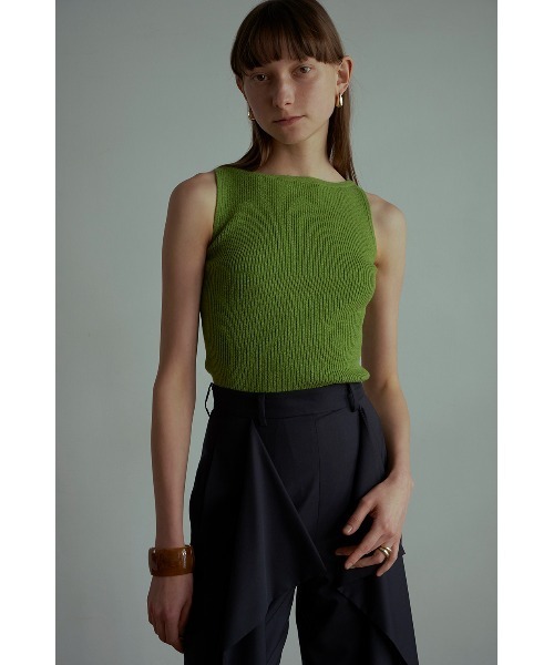 CLANE（クラネ）の「BOAT NECK NO SLEEVE KNIT TOPS（タンクトップ・レディース・ブラックミックス/グリーン/ブラック/オレンジ・2/1）」の4枚目の写真
