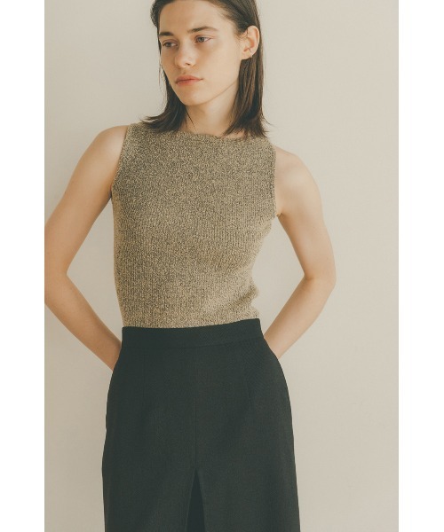 CLANE（クラネ）の「BOAT NECK NO SLEEVE KNIT TOPS（タンクトップ・レディース・ブラックミックス/グリーン/ブラック/オレンジ・2/1）」の3枚目の写真