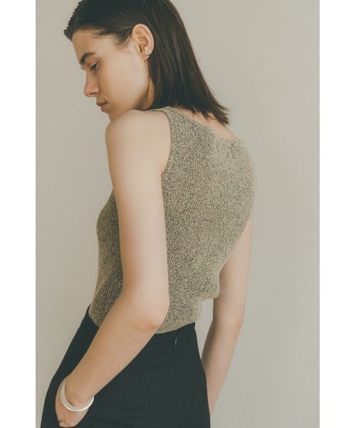 CLANE（クラネ）の「BOAT NECK NO SLEEVE KNIT TOPS（タンクトップ・レディース・ブラックミックス/グリーン/ブラック/オレンジ・2/1）」の7枚目の写真