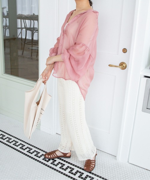 Ambre Ciel（アンブルシエル）の「２WAYバンドカラーシアーシャツ／【WEB/EC限定商品】（シャツ/ブラウス・レディース・ダークブラウン/ピンク/アイボリー・FREE）」の18枚目の写真