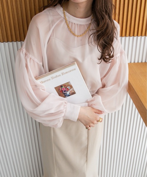 Ambre Ciel（アンブルシエル）の「２WAYバンドカラーシアーシャツ／【WEB/EC限定商品】（シャツ/ブラウス・レディース・ダークブラウン/ピンク/アイボリー・FREE）」の4枚目の写真