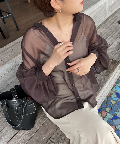 Ambre Ciel（アンブルシエル）の「２WAYバンドカラーシアーシャツ／【WEB/EC限定商品】（シャツ/ブラウス・レディース・ダークブラウン/ピンク/アイボリー・FREE）」の11枚目の写真