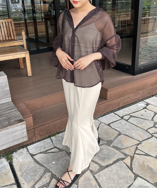 Ambre Ciel（アンブルシエル）の「２WAYバンドカラーシアーシャツ／【WEB/EC限定商品】（シャツ/ブラウス・レディース・ダークブラウン/ピンク/アイボリー・FREE）」の14枚目の写真