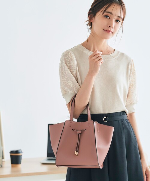 grove（グローブ）の「◆1枚革風フロントベルト2WAYトート（トートバッグ・レディース・ライトグレー/ダークグレー/ブラック/ピンク系/グリーン系その他5・00）」の5枚目の写真