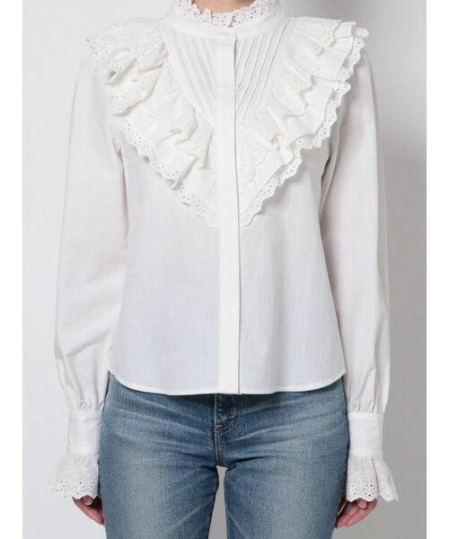 CALNAMUR（カルナムール）の「ボリュームフリルブラウス（シャツ/ブラウス・レディース・ホワイト/グリーン・FREE）」の6枚目の写真