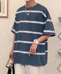 ワイドボーダーBIGシルエットTシャツ オーバーサイズ/マルチボーダー/