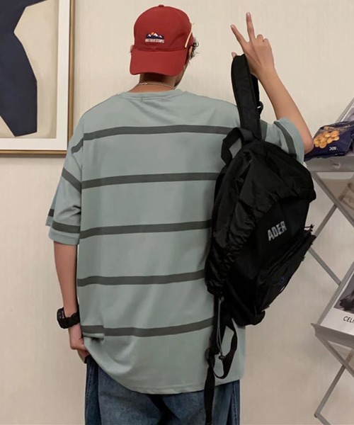 NO NEED(ノーニード)の「ワイドボーダーBIGシルエットTシャツ オーバーサイズ/マルチボーダー/(Tシャツ/カットソー・メンズ・ホワイト/グレー/ブルー・フリ-)」の13枚目の写真