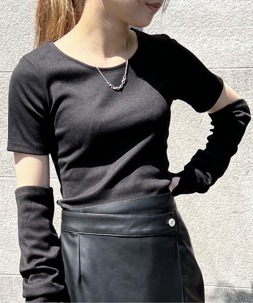 one way（ワンウェイ）の「アームウォーマーBACKリボントップス（Tシャツ/カットソー・レディース・ホワイト/ライトグレー/ブラック・FREE）」の7枚目の写真