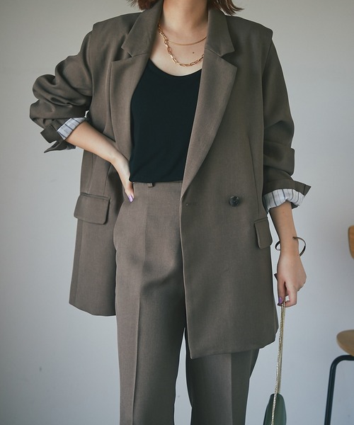 un dix cors（アンディコール）の「着回し万能アイテム　２WAYダブルブレストジャケット（テーラードジャケット・レディース・ブラック/ブラウン/ベージュ・FREE）」の6枚目の写真