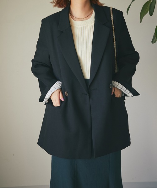 un dix cors（アンディコール）の「着回し万能アイテム　２WAYダブルブレストジャケット（テーラードジャケット・レディース・ブラック/ブラウン/ベージュ・FREE）」の10枚目の写真