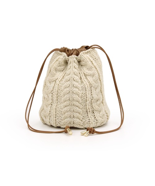 COLDE （コルデ）の「ケーブル編みニット巾着ショルダー（ショルダーバッグ・レディース・ベージュ/アイボリー/グレー・FREE）」の12枚目の写真