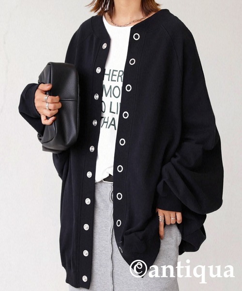 antiqua（アンティカ）の「2WAYコクーン裏毛カーディガン（カーディガン/ボレロ・レディース・ブラック/オレンジ/ブルー/ダークグレー・FREE）」の8枚目の写真