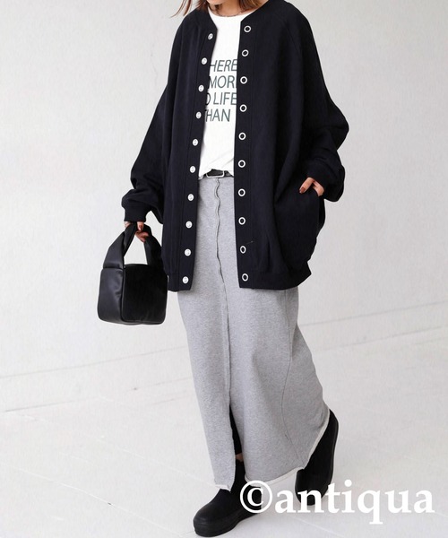 antiqua（アンティカ）の「2WAYコクーン裏毛カーディガン（カーディガン/ボレロ・レディース・ブラック/オレンジ/ブルー/ダークグレー・FREE）」の9枚目の写真