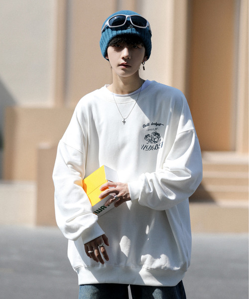 neos（ネオス）の「【neos -addictive design-】ビッグシルエット バックプリント 薔薇 イラスト プルオーバー スウェット トレーナー（スウェット・メンズ・ブラック/ホワイト・MEDIUM/LARGE/X-LARGE）」の10枚目の写真