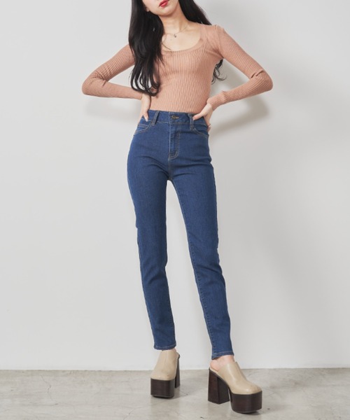 OLUPIC(オルピック)の「OLUPIC/【WEB限定】ハイウエストスキニーパンツ(デニムパンツ・レディース・ダークインディゴブルー/インディゴブルー・SMALL/X-LARGE/LARGE/MEDIUM)」の5枚目の写真