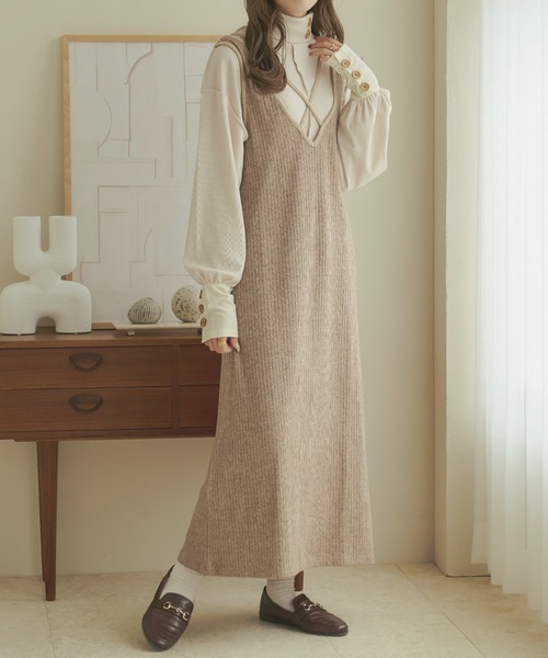 Ambre Neige（アンブルネージュ）の「メランジテレコノースリ－ブワンピース／【WEB/EC限定商品】（ワンピース・レディース・ライトブラウン/ベージュ・FREE）」の2枚目の写真