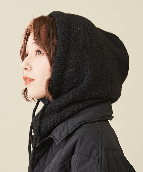 CUBE SUGAR（キューブシュガー）の「無地ニットフードバラクラバ（ネックウォーマー/スヌード・レディース・ラベンダー/トップグレー/ブラック/モカ・M）」の2枚目の写真