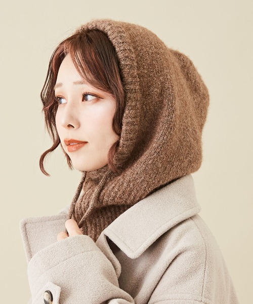 CUBE SUGAR（キューブシュガー）の「無地ニットフードバラクラバ（ネックウォーマー/スヌード・レディース・ラベンダー/トップグレー/ブラック/モカ・M）」の4枚目の写真