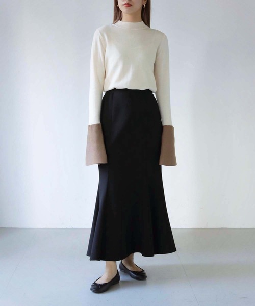 HER CLOSET（ハークローゼット）の「 【HER CLOSET】WEB限定配色ベルスリーブニット WEB LIMITED COLOR BLOCK BELL SLEEVE KNIT（ニット/セーター・レディース・アイボリー/グレー/ブルー・M）」の7枚目の写真