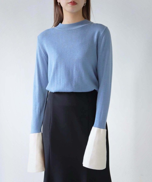 HER CLOSET（ハークローゼット）の「 【HER CLOSET】WEB限定配色ベルスリーブニット WEB LIMITED COLOR BLOCK BELL SLEEVE KNIT（ニット/セーター・レディース・アイボリー/グレー/ブルー・M）」の10枚目の写真