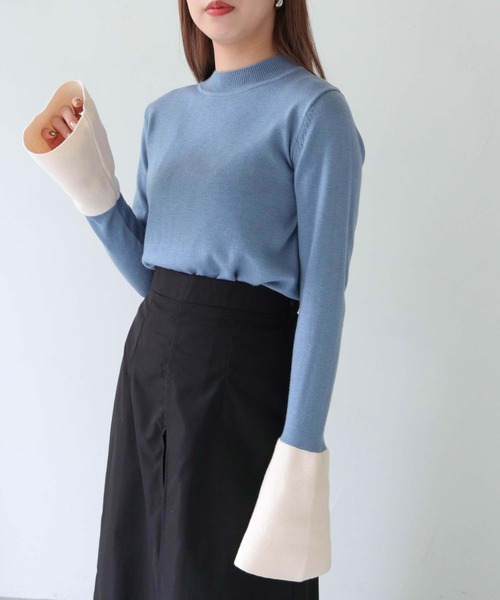 HER CLOSET（ハークローゼット）の「 【HER CLOSET】WEB限定配色ベルスリーブニット WEB LIMITED COLOR BLOCK BELL SLEEVE KNIT（ニット/セーター・レディース・アイボリー/グレー/ブルー・M）」の17枚目の写真