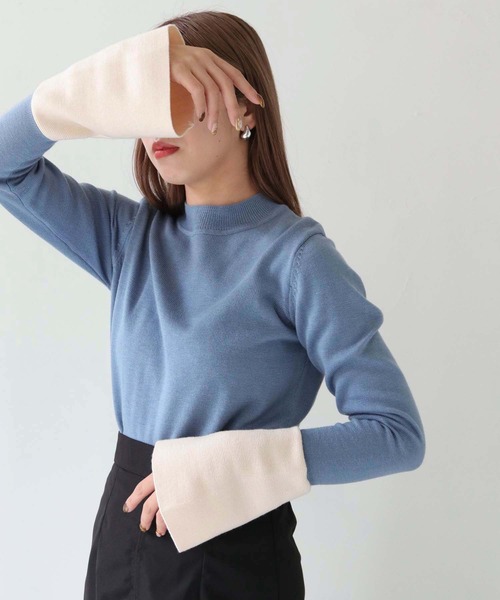 HER CLOSET（ハークローゼット）の「 【HER CLOSET】WEB限定配色ベルスリーブニット WEB LIMITED COLOR BLOCK BELL SLEEVE KNIT（ニット/セーター・レディース・アイボリー/グレー/ブルー・M）」の16枚目の写真