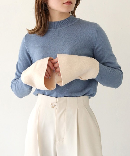 HER CLOSET（ハークローゼット）の「 【HER CLOSET】WEB限定配色ベルスリーブニット WEB LIMITED COLOR BLOCK BELL SLEEVE KNIT（ニット/セーター・レディース・アイボリー/グレー/ブルー・M）」の19枚目の写真
