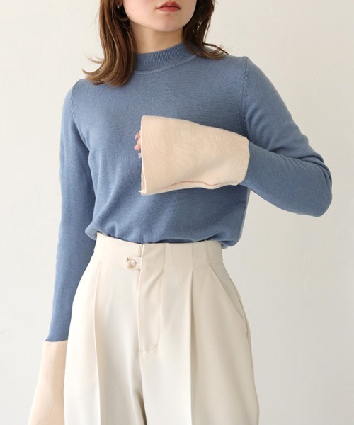 HER CLOSET（ハークローゼット）の「 【HER CLOSET】WEB限定配色ベルスリーブニット WEB LIMITED COLOR BLOCK BELL SLEEVE KNIT（ニット/セーター・レディース・アイボリー/グレー/ブルー・M）」の20枚目の写真