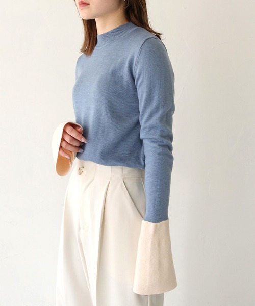 HER CLOSET（ハークローゼット）の「 【HER CLOSET】WEB限定配色ベルスリーブニット WEB LIMITED COLOR BLOCK BELL SLEEVE KNIT（ニット/セーター・レディース・アイボリー/グレー/ブルー・M）」の21枚目の写真