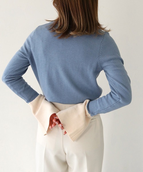HER CLOSET（ハークローゼット）の「 【HER CLOSET】WEB限定配色ベルスリーブニット WEB LIMITED COLOR BLOCK BELL SLEEVE KNIT（ニット/セーター・レディース・アイボリー/グレー/ブルー・M）」の22枚目の写真
