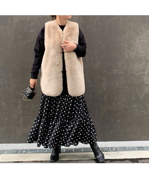 MYINE（マイン）の「エコファーリバーシブルファーベスト（ベスト・レディース・アイボリー/ピンク・FREE）」の5枚目の写真