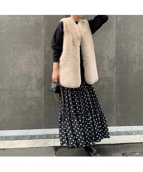 MYINE（マイン）の「エコファーリバーシブルファーベスト（ベスト・レディース・アイボリー/ピンク・FREE）」の9枚目の写真