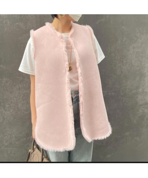 MYINE（マイン）の「エコファーリバーシブルファーベスト（ベスト・レディース・アイボリー/ピンク・FREE）」の13枚目の写真